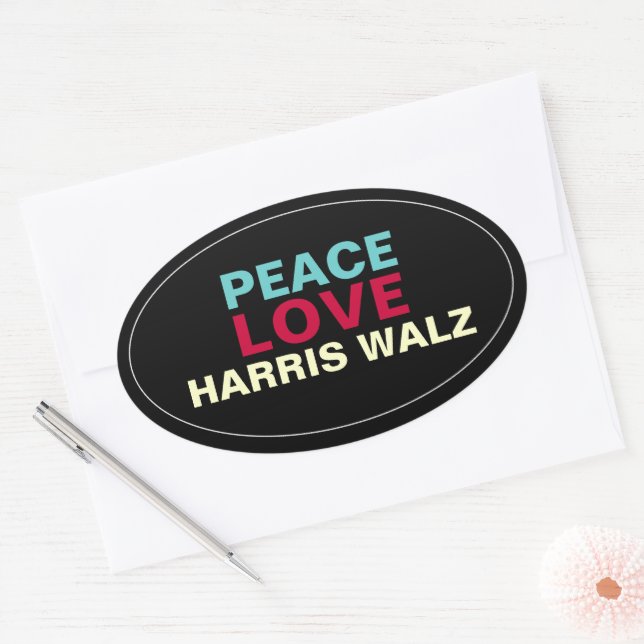 PEACE LOVE HARRIS WALZ Oval Sticker (Envelope)