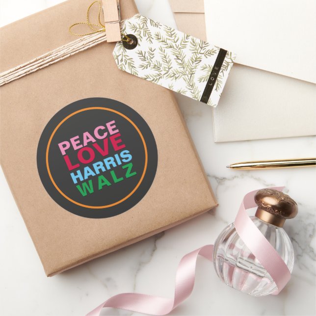 PEACE LOVE HARRIS WALZ Pink Red Blue Classic Round Sticker (Gifting)