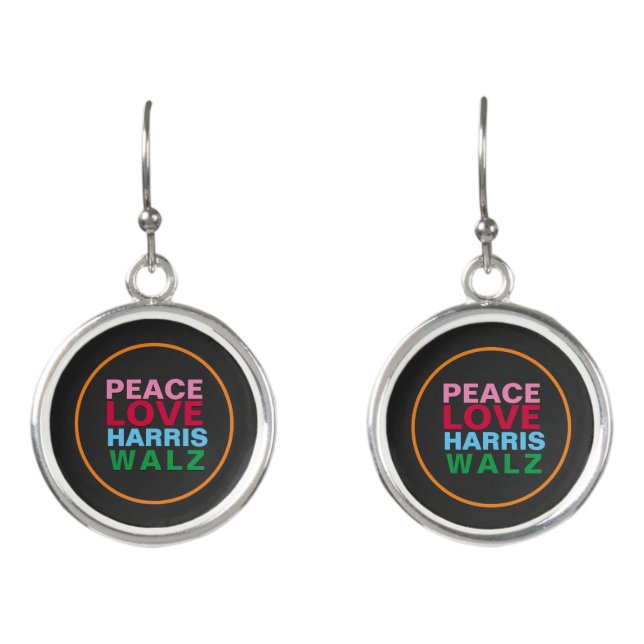PEACE LOVE HARRIS WALZ Pink Red Blue Green Earrings (Front)