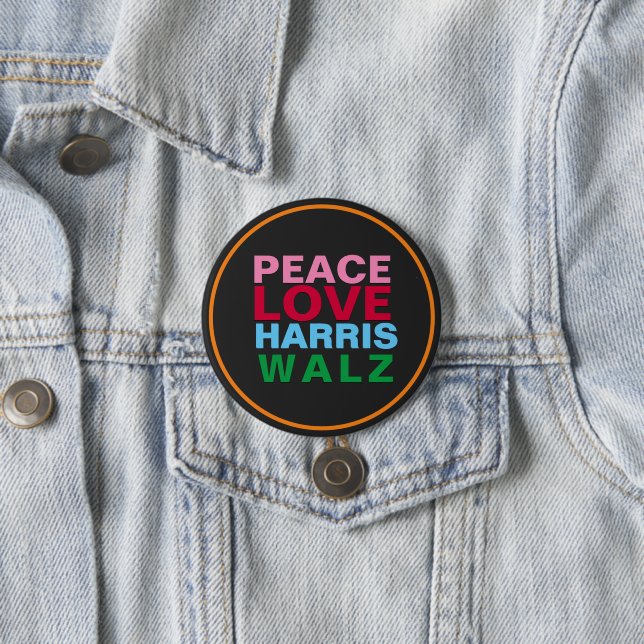 PEACE LOVE HARRIS WALZ Pink Red Blue Round Button (In Situ)