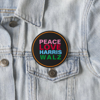 PEACE LOVE HARRIS WALZ Pink Red Blue Round Button