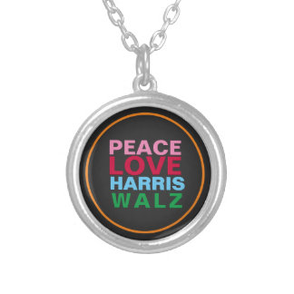 PEACE LOVE HARRIS WALZ Pink Red Blue Silver Plated Necklace