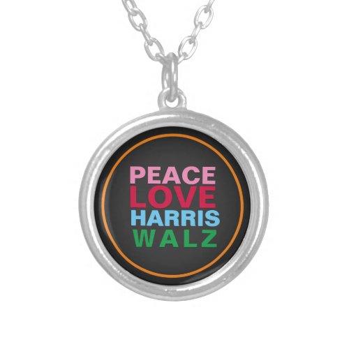 PEACE LOVE HARRIS WALZ Pink Red Blue Silver Plated Necklace