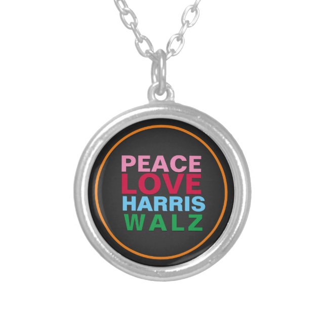 PEACE LOVE HARRIS WALZ Pink Red Blue Silver Plated Necklace (Front)