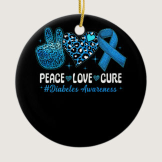 Peace Love Heart Cure Grey Blue Ribbon Diabetes Aw Ceramic Ornament