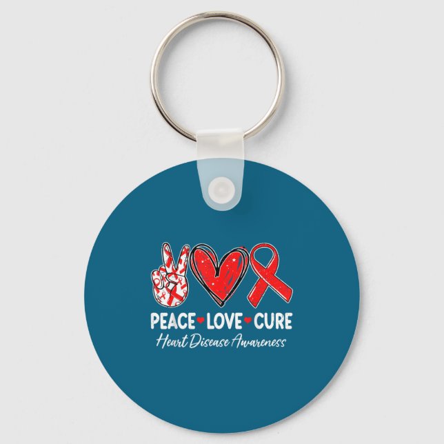 Peace Love Heart Health Heart Disease Awareness Ch Keychain (Front)