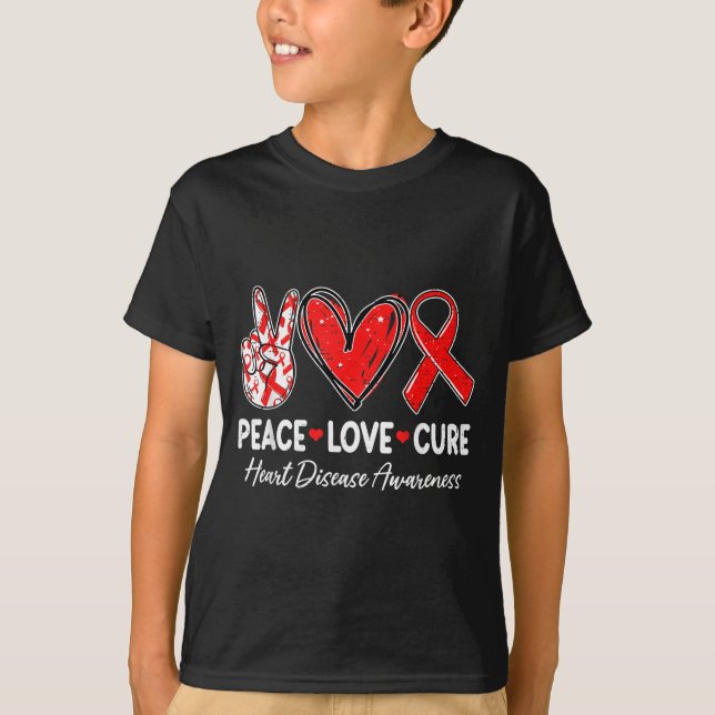 Peace Love Heart Health Heart Disease Awareness Ch T-Shirt (Front)