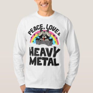 Peace Love & Heavy Metal Raccoon Kids Band Metal R T-Shirt