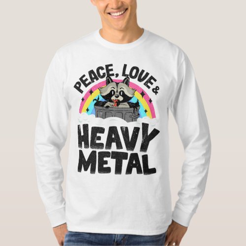 Peace Love  Heavy Metal Raccoon Kids Band Metal R T_Shirt