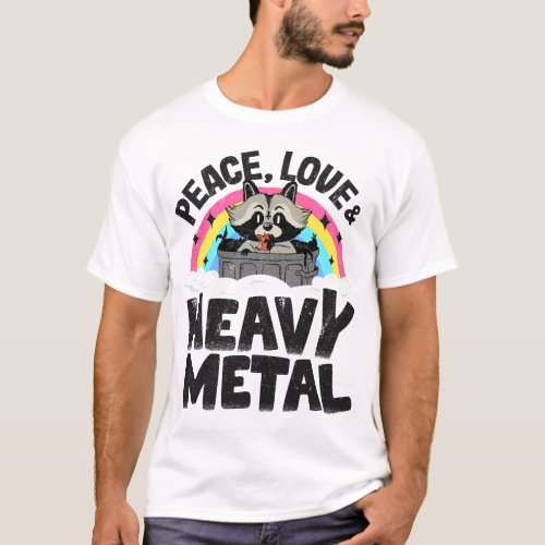 Peace Love  Heavy Metal Raccoon Kids Band Metal R T_Shirt