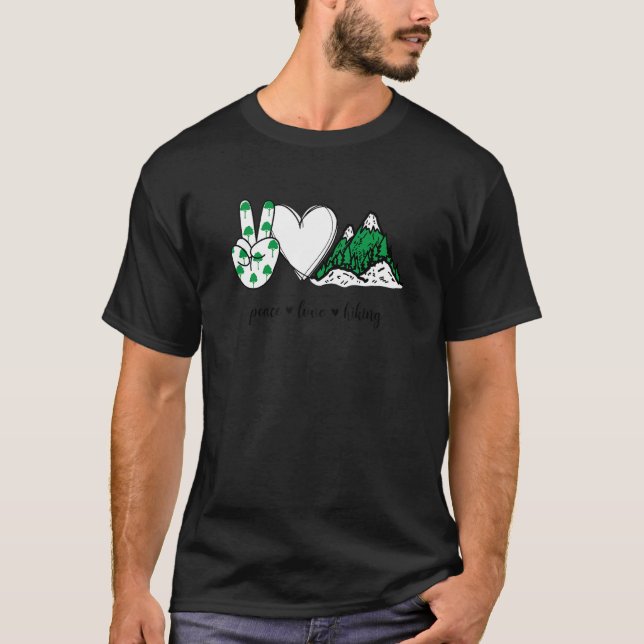 Peace Love Hiking Peace Hand Sign Hiking T-Shirt (Front)