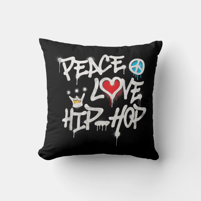 Peace Love Hip Hop Dancing Throw Pillow (Front)