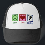 Peace Love Hip Hop Trucker Hat<br><div class="desc">Peace Love Hip Hop.  A cool hip hop music gift for a break dancer or hip hop artist.</div>