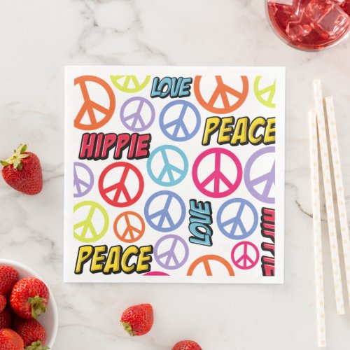 Peace love hippie paper dinner napkins