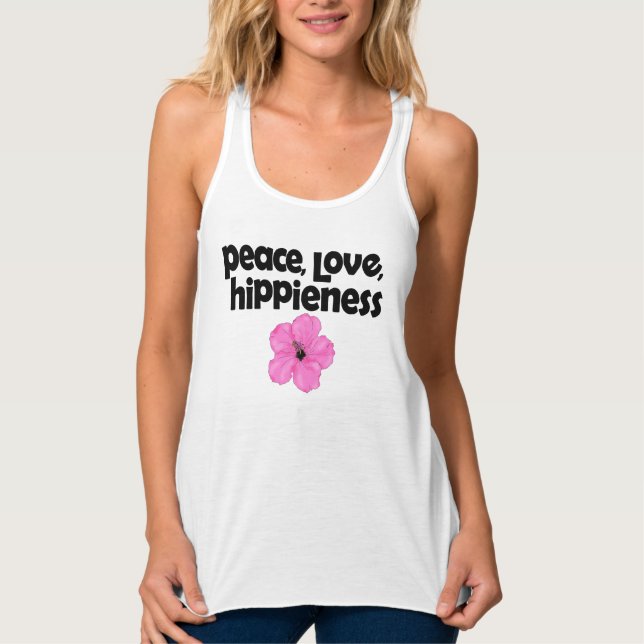 Peace Love HiPPieness Pink Hibiscus Tank Top (Front)