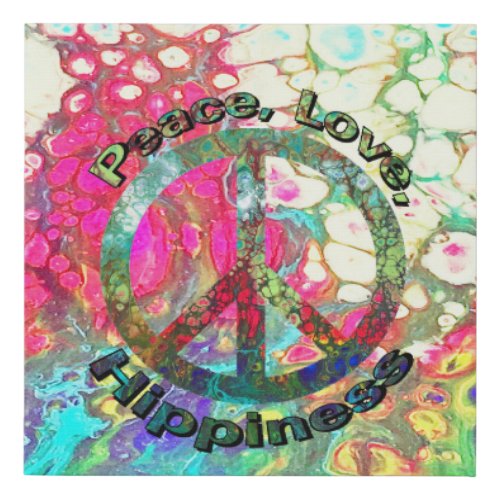 Peace Love Hippiness Hippie peace sign retro Faux Canvas Print