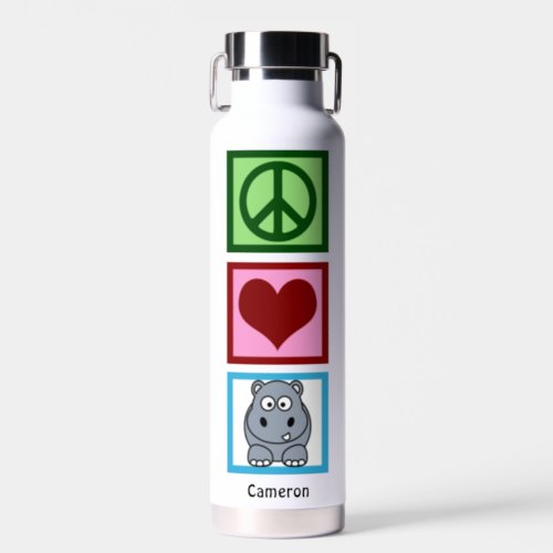 Peace Love Hippos Cute Blue Personalized Hippo Water Bottle