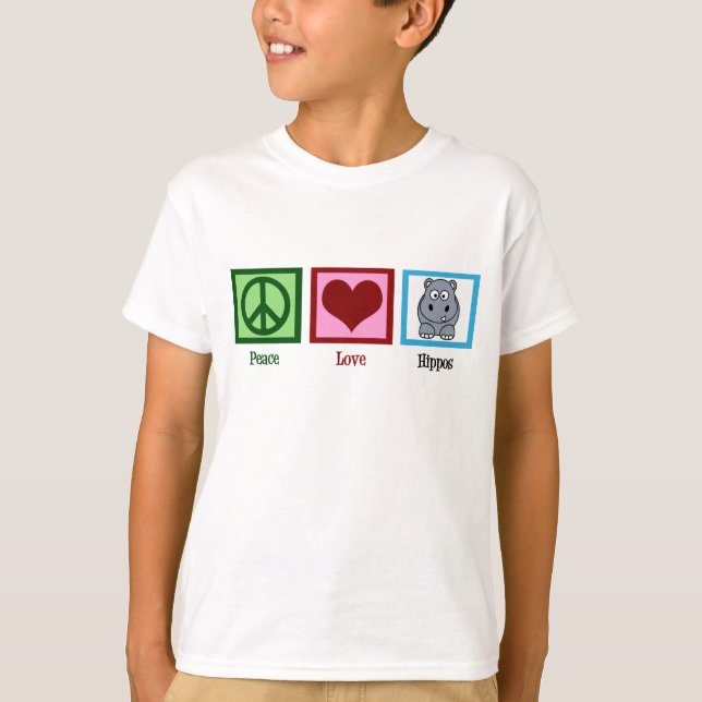 Peace Love Hippos Cute Hippo Kids T-Shirt (Front)