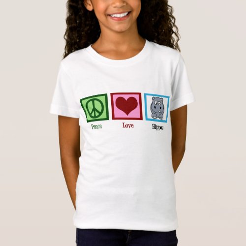 Peace Love Hippos Cute Hippo Mascot Kids T_Shirt