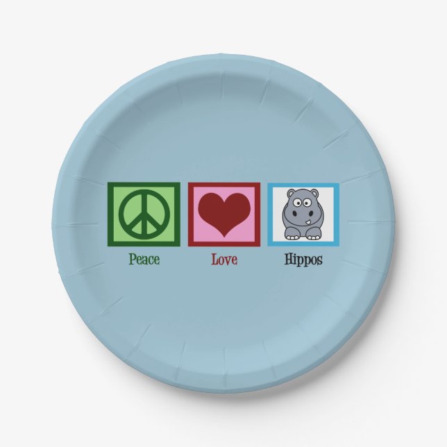 Peace Love Hippos Paper Plates (Front)