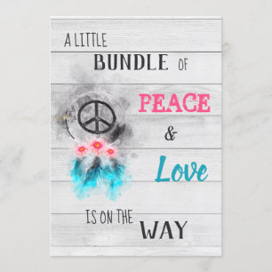 *~* Peace & Love Hippy Neutral Rustic Baby Shower Invitation
