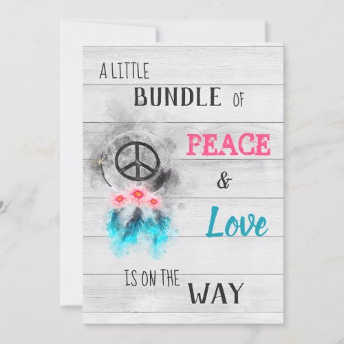  Peace  Love Hippy Neutral Rustic Baby Shower Invitation