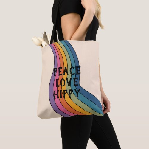 Peace Love Hippy Retro 60s Flower Pattern Tote Bag
