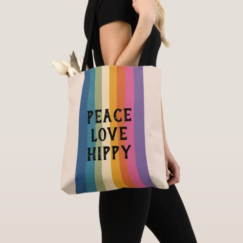 Peace Love Hippy Retro 60s Flower Pattern Tote Bag