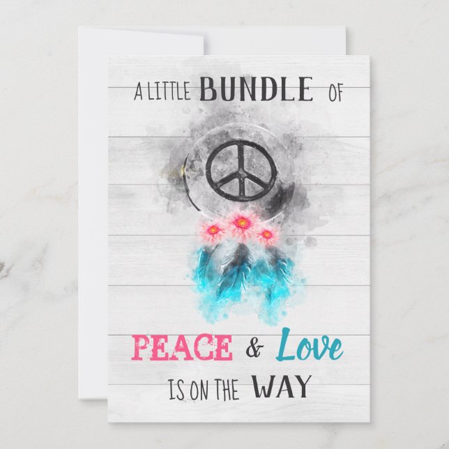 *~* Peace & Love Hippy Rustic Baby Neutral Shower Invitation (Front)