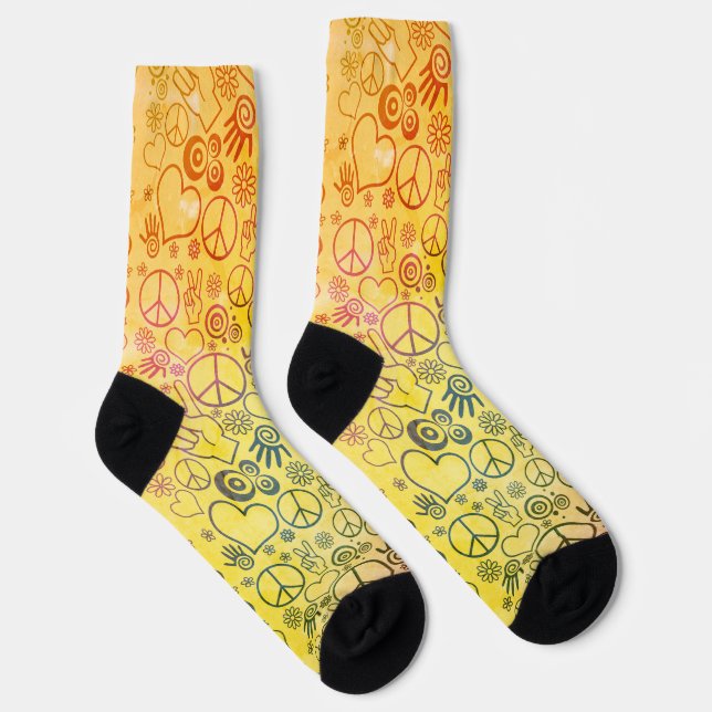 Peace Love Hippy Symbol Design Socks (Right)