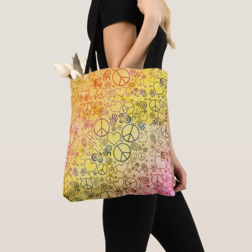 Peace Love Hippy Symbol Design Tote Bag