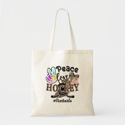 Peace Love Hockey Auntie Life Mom Grandma Leopard Tote Bag
