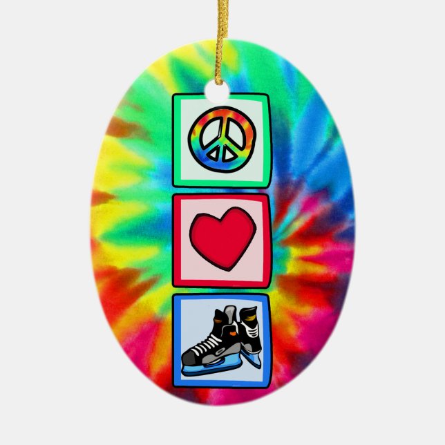 Peace, Love, Hockey Ceramic Ornament (Front)