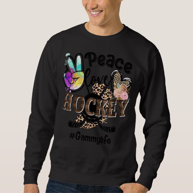 Peace Love Hockey Gammy Life Mom Grandma Leopard Sweatshirt (Front)