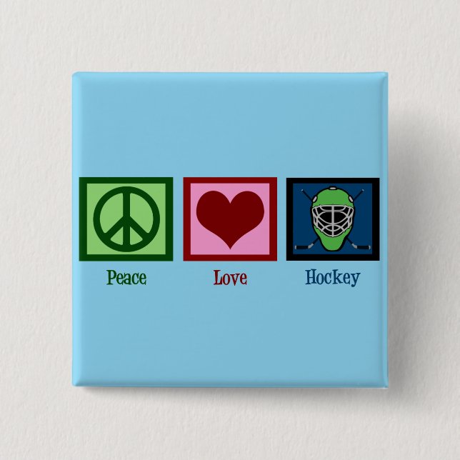 Peace Love Hockey (Goalie Mask) Cute Pinback Button (Front)