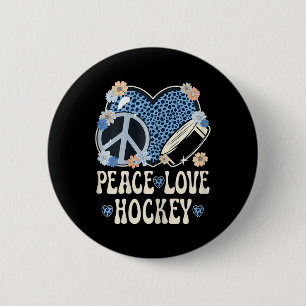 Peace Love Hockey Lover Outfit Cheetah Print Cute Button
