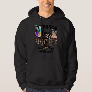 Peace Love Hockey Mother Life Mom Grandma Leopard Hoodie