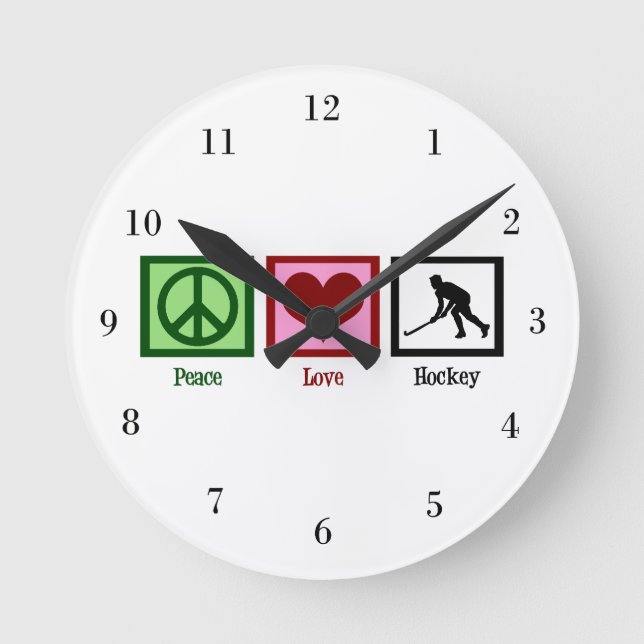 Peace Love Hockey Round Clock (Front)