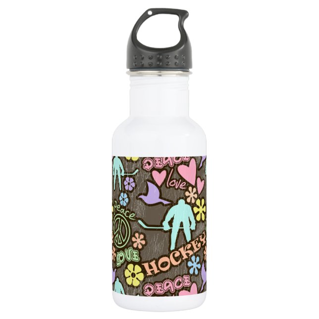 Peace, Love, Hockey Stainless Steel Water Bottle (Front)