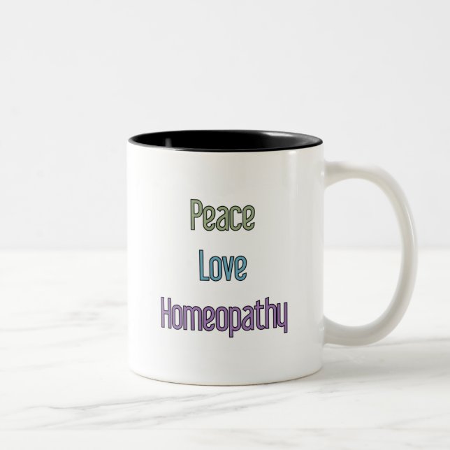 Peace, Love, Homeopathy Two-Tone Coffee Mug (Right)