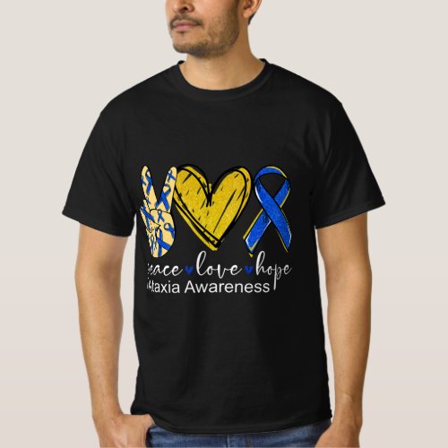 Peace Love Hope Ataxia Awareness Shirt Blue Ribbon