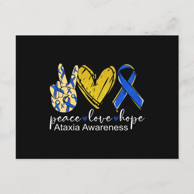 Peace Love Hope Ataxia Awareness Shirt Blue Ribbon Postcard (Front)