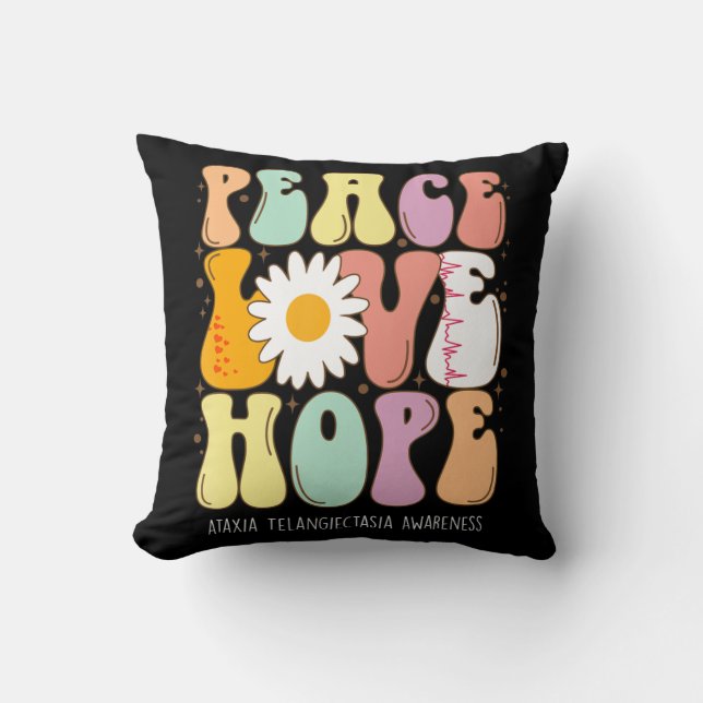 Peace Love Hope Ataxia Telangiectasia Awareness Gi Throw Pillow (Front)