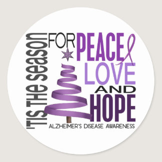 Peace Love Hope Christmas Alzheimer's Disease Classic Round Sticker