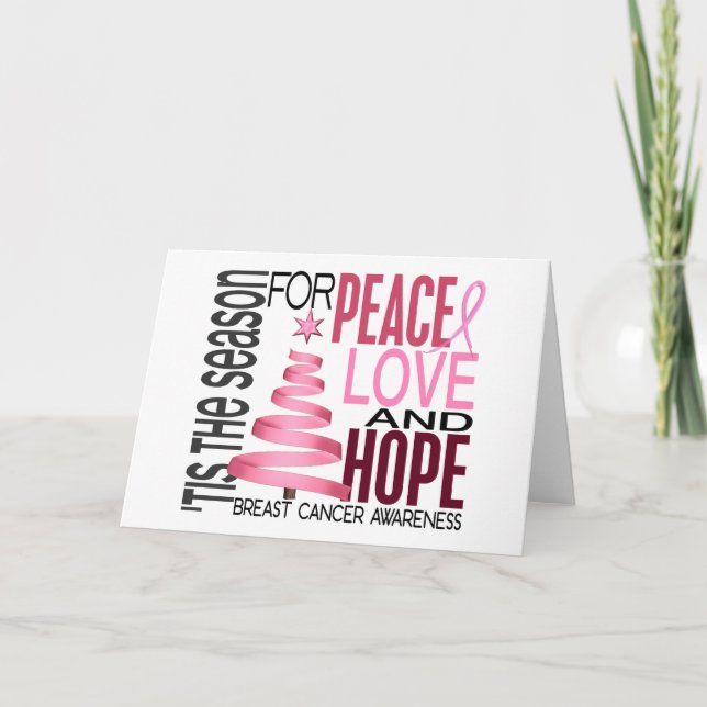 Peace Love Hope Christmas Holiday Breast Cancer Card (Front)