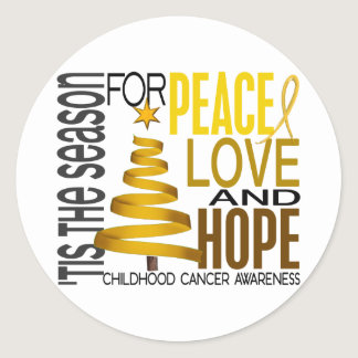 Peace Love Hope Christmas Holiday Childhood Cancer Classic Round Sticker