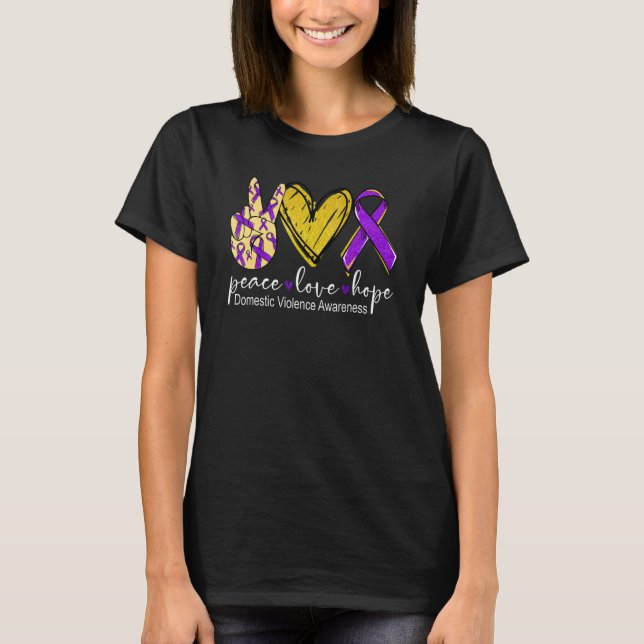 Peace Love Hope Domestic Violence Awareness Purple T-Shirt (Front)