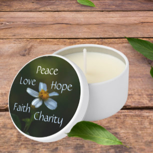 Peace Love Hope Faith Charity Daisy Floral Mini Candle Favors