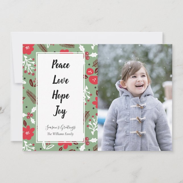 Peace Love Hope Joy Christmas Photo Card (Front)