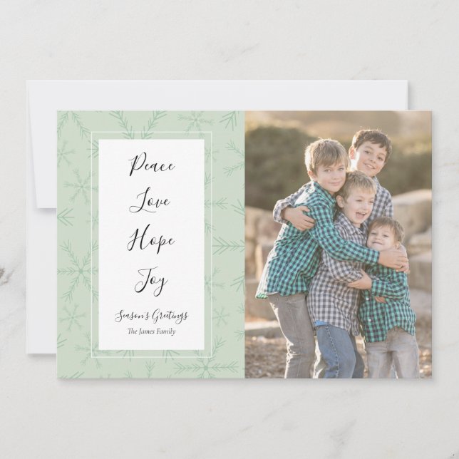 Peace Love Hope Joy Christmas Photo Card (Front)